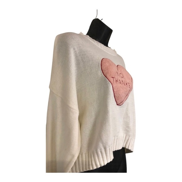 Jessica Simpson cream pink tufted embroidered heart No Thanks sweater size M - Picture 6 of 12